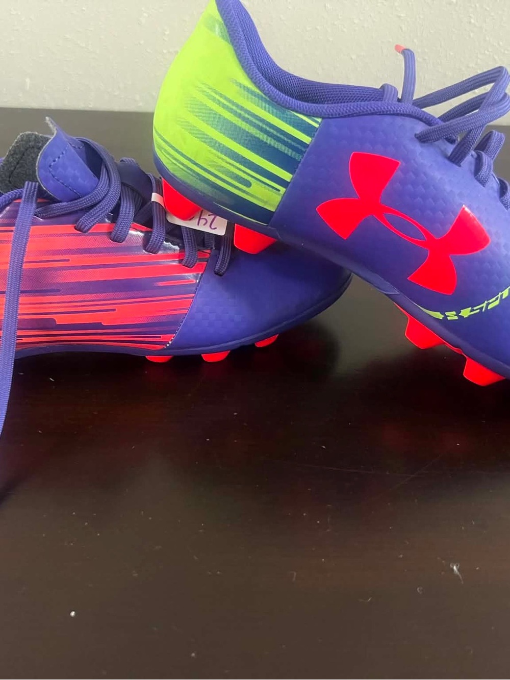 Under Armour Kids Cleats - Purple with Neon Green & Bright Pink Accents